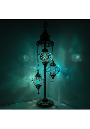 Mozaik 3'lü Lambader, Köşe Lambası, Otantik Osmanlı Lambaları, Dekoratif Ev Aydınlatmaları Lambader