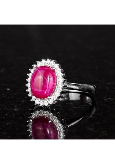 Sterling Gümüş Kadın Yüzük Gerçek Doğal Taş - Şık Tasarım Yıldız Yakutu Gümüş