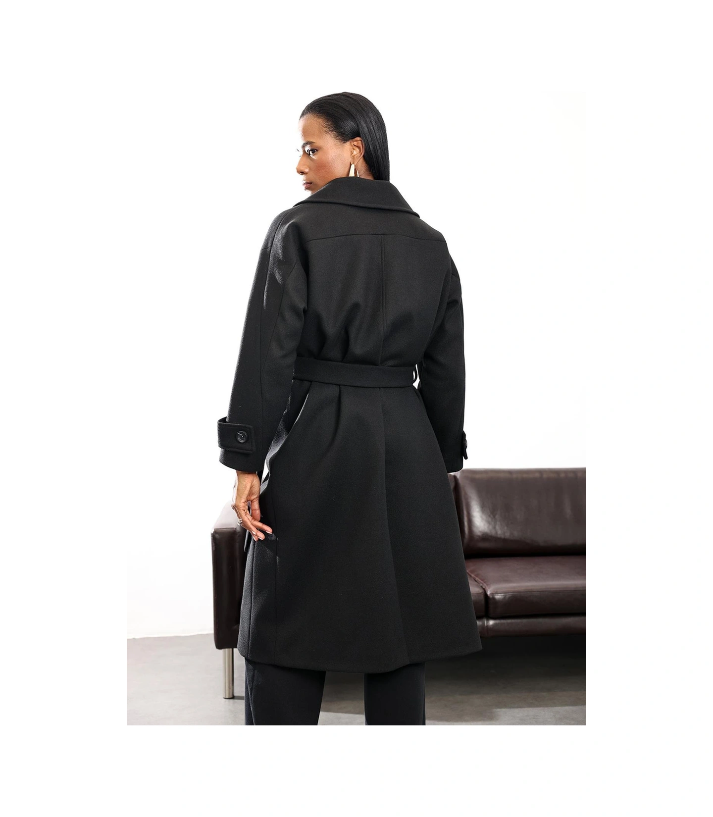 Siyah Kruvaze Kaşe Palto 1010 Siyah