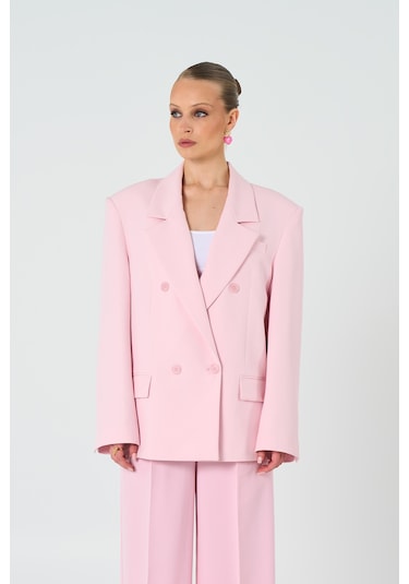 Thalure Kadın Pembe Oversize Kruvaze Blazer