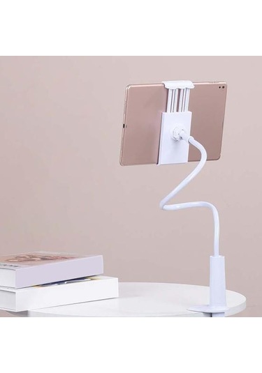 Cep Telefonu Tutucu Dönme 360 Derece Başucu Tablet Desteği Tembel Telefon Braketi Sabit Stand Kelepçe Boyun Yorgunluğu Beyaz