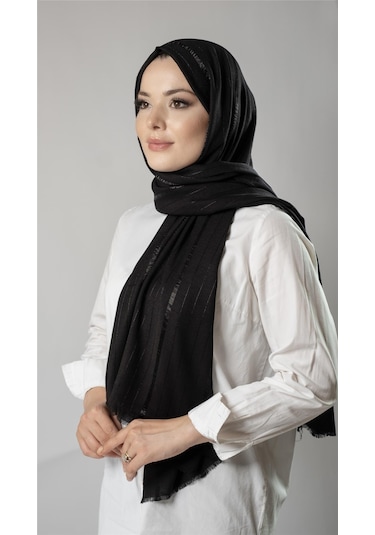 Siyah Çizgili Şal Viskon Kumaş Bursa Dolama 202110 01 Siyah