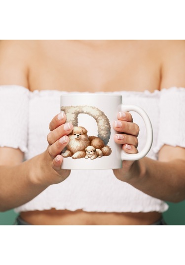 D Harfi Tasarım Bardak, Sevimli Hayvan Temalı Harf Bardağı Beyaz