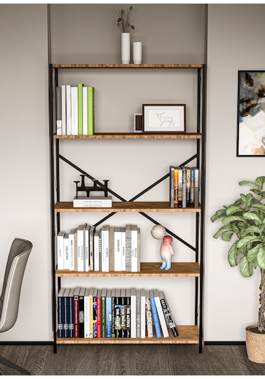 Metal Kitaplık 5 Raflı Ev Ofis Rafı Dosya Kitap Mutfak Rafı Çok Amaçlı Geniş Raflı 180cm Atlantik Çam