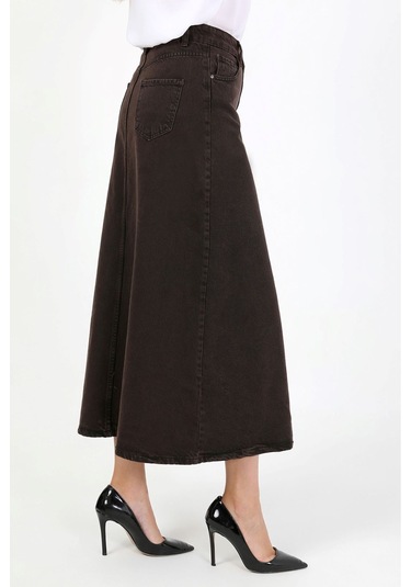 Yüksek Bel A Kesim Denim Etek Kahverengi Kahverengi