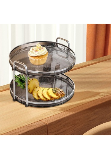 Suntek 2 Katlı Sayaç Tepsi Oturma Odası Kozmetik Depolama Gri Gri