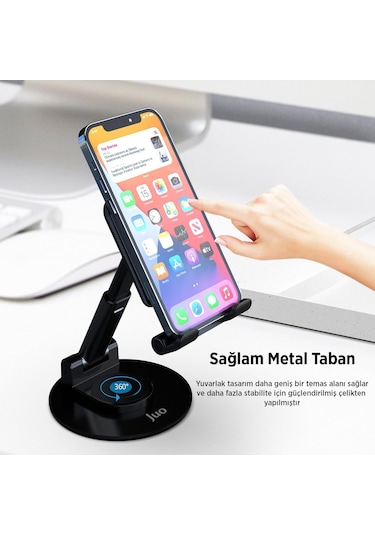 Juo Katlanabilir 360 Derece Dönen Masaüstü Telefon Standı Siyah