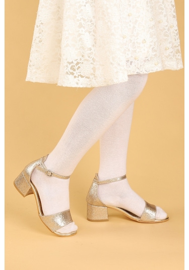 Kiko Kids 769 Kum Simli Günlük Kız Çocuk 4 Cm Topuklu Ayakkabı Altın 001