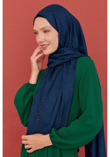 Mirsoy Scarf Mc Desen Parlak Jakar Şal - Lacivert Lacivert