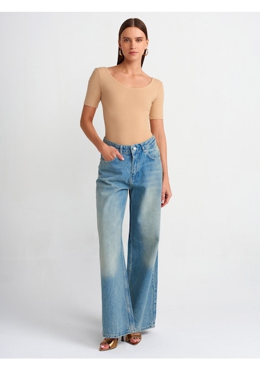 Dilvin Kısa Kollu Bodysuit Bej