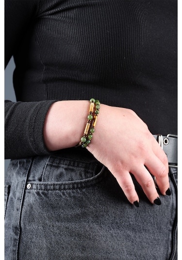 Ssilhoutte Doğaltaş Sertifikalı Yeşim Taşı Kadın Erkek Doğal Taş Bileklik Jasper Ve Kaplangözü Muhteşem Hediye Tasarım Yeşil