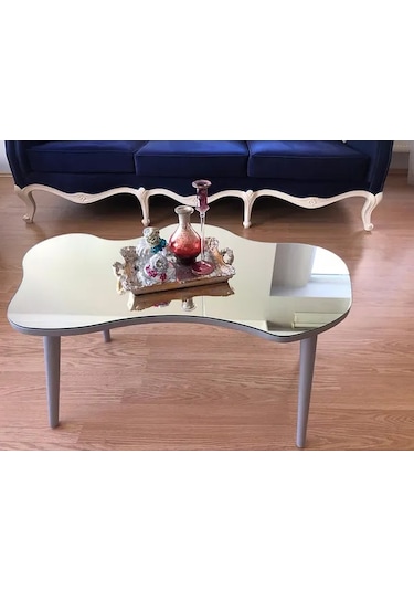 Fawdecor Aynalı Masif Ahşap Orta Sehpa - 100 X 64 Cm Beyaz