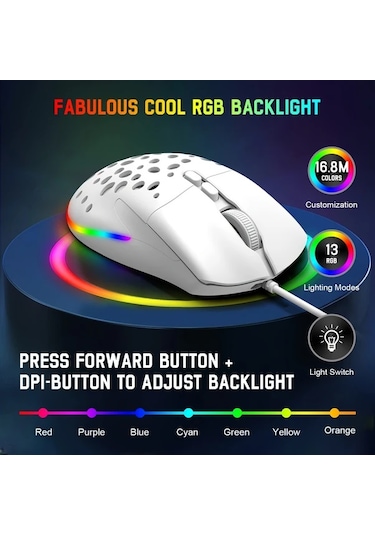 Techbloom Zıyoulang White Kablolu Oyun Faresi Modüler 2 Degisebilir Kapak Ayarlanabilir Agirlik 7 Programlanabilir Tus Rgb Aydinlatma -