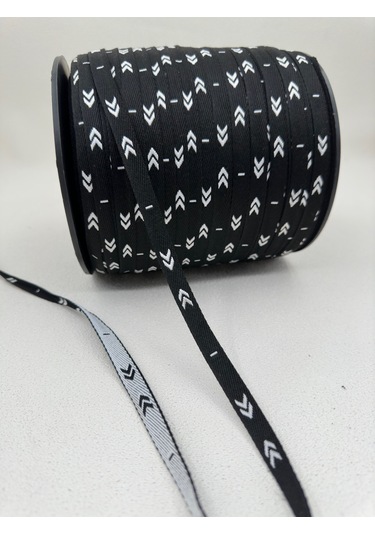 1 Cm Çavuş Desenli Şerit-5 Metre- Siyah/beyaz