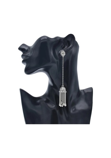 Ganzhoushop Oksitlenmiş Mavi Küpeler Kadınlar Jhumki Jhumka Için Gümüş Dikdörtgen Çingene Büyük Boho Nv Mavi