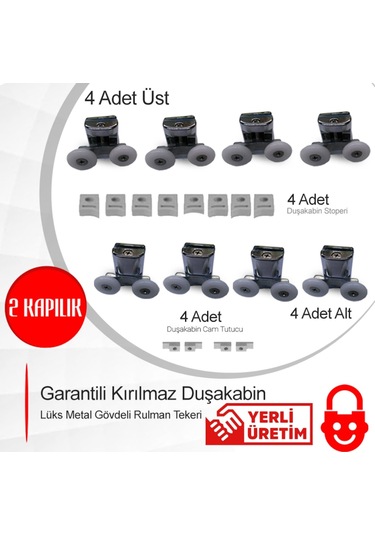 Garantili Kırılmaz Duşakabin Lüks Metal Gövdeli Rulman Tekeri