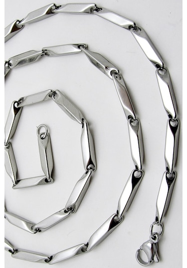 Erkek Çelik Kolye Küp Üçgen Model Zincir Eck05 Gümüş