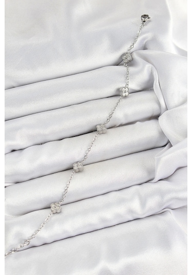 316l Çelik Yonca Model Gümüş Renk Kadın Bileklik Çok Renkli