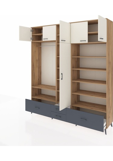 Hyperion Dolap 18 Raflı 4 Çekmeceli Tek Askılı 220x44x243 Çam-aytaşı/antrasit Aytası/antrasıt Hyperion Dolap 18 Raflı 4 Çekmeceli Tek Askılı 220x44x243 Çam-aytaşı/antrasit Aytası/antrasıt