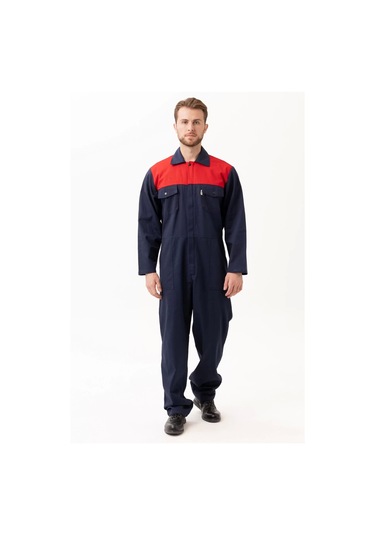 Pamuklu Gabardin Tulum Lacivertkırmızı İş Güvenliği Carica Yazlık