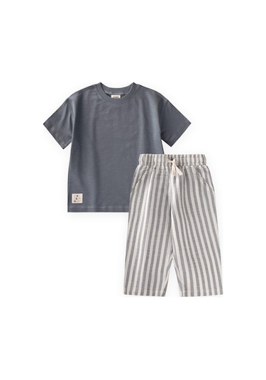Cigit Müslin Şalvarlı T-shirt Takım 2-10 Yaş Gri