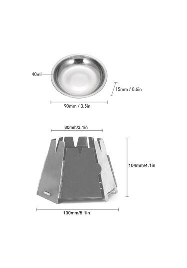 Teltree 304 Paslanmaz Çelik Kamp Ateşi - Hafif, Katlanabilir, Hava Delikleri İle Verimli Yakma + 40ml Alkol Tepsisi Gümüş