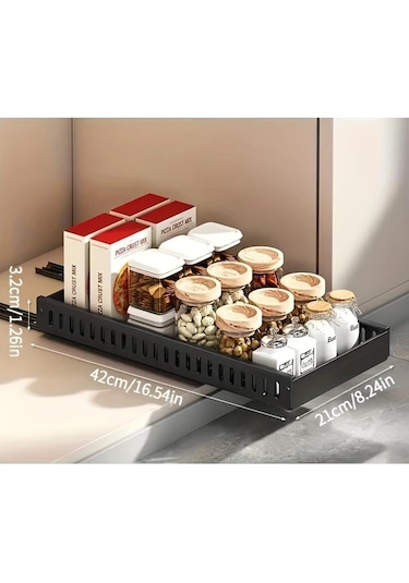 Honeybeeshop Siyah L-07 8 Bölmeli Çekmeceli Mutfak Düzenleyici Raf Ağır Metal Depolama Tencereler Tavalar İçin Ayarlanabilir Siyah