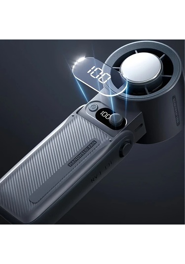 Xuweiwei Siyah Yüksek Hızlı Soğutmalı El Tipi Fan Led Ekranlı Taşınabilir Hafif Açık Hava Kamp Seyahat Yaz Serinletici Vantilatör