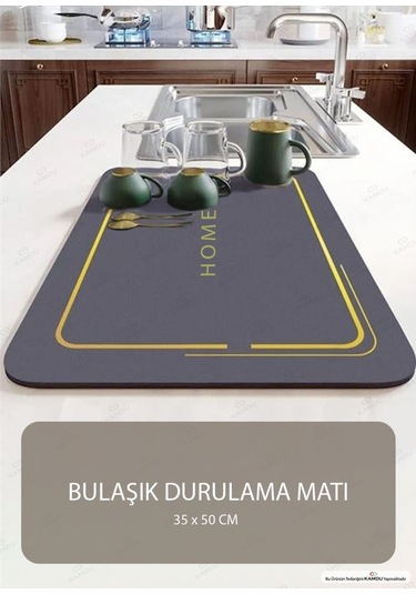 1 Adet - Gri 35x50cm Bulaşık Matı, Kurulama Matı, Tezgah Üstü Mat, Su Emen Mat, Lavabo Paspası