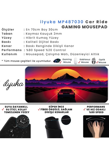 İlyuka Mousepad 70x30cm Büyük Boy Xl Mp487030 Car Ride