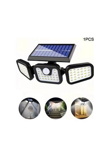 Xuweiwei Güneş Enerjili Üç Başlı Duvar Lambası Solar Led Ayarlanabilir Yön Sensörlü Üç Modlu Avlu Bahçe Kaldırım