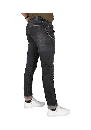 Erkek Likralı Dar Kesim Zincirli Kot Pantolon