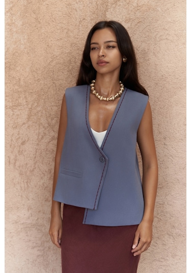 Mai Collection Mai Studios Co. Maysa Nakış Detay İndigo Yelek İndigo
