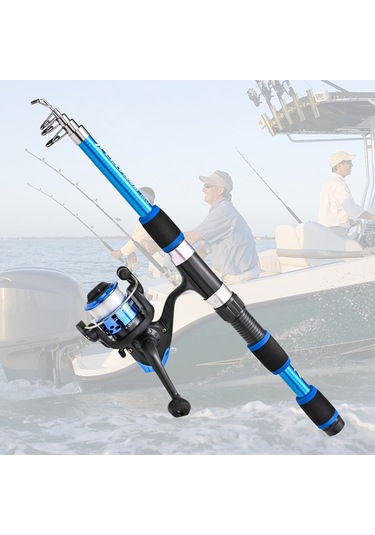 Qingmipy Mavi Teleskopik Olta Seti - Cam Fiber Kamış, Makine, Çanta Ve Olta Malzemeleri Dörtlü Paket 44cm-173cm