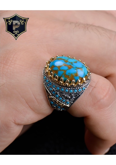 Gümüş Erkek Yüzük Firuze Taşlı