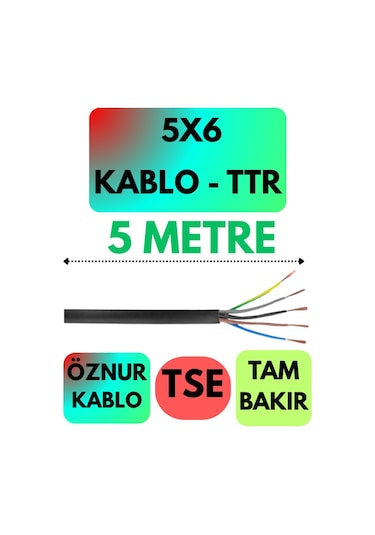 Öznur 5x6 Ttr Kablo Siyah Metre Seçenekli - 5 Metre