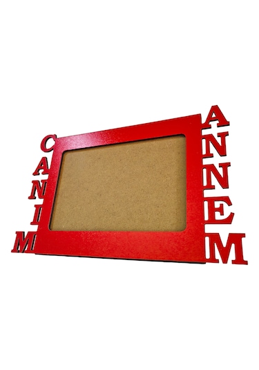 Anneler İçin Kırmızı Ahşap Fotoğraf Çerçevesi Canım Annem