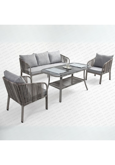 Capri Swing Artemis Üçlü Rattan Balkon Bahçe Takımı Gri