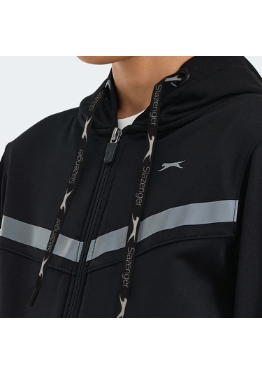 Slazenger NOON Çocuk Fermuarlı Kapüşonlu Cepli Siyah / Siyah Eşofman Takımı