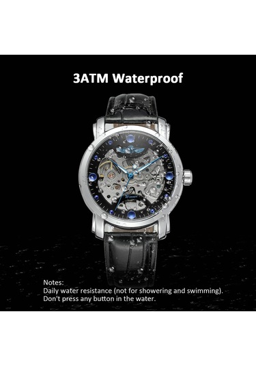 Kazanan 005 İş Adamı Mekanik Saat Zaman Gösterimi Moda Günlük Paslanmaz Çelik Deri Kayış Bilezik 3atm Su Geçirmez Kendinden Sarmalı Erkek Kol Saati Çok Renkli