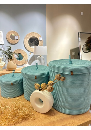 Victor Çok Amaçlı Düzenleyici Kapaklı 3'lü Sepet,kapaklı Kirli Çamaşır Sepeti, Kapaklı Organizer Mavi