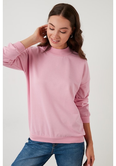 Lela Pamuklu Dik Yaka Basic Örme Bayan Sweat 5863323 Pembe