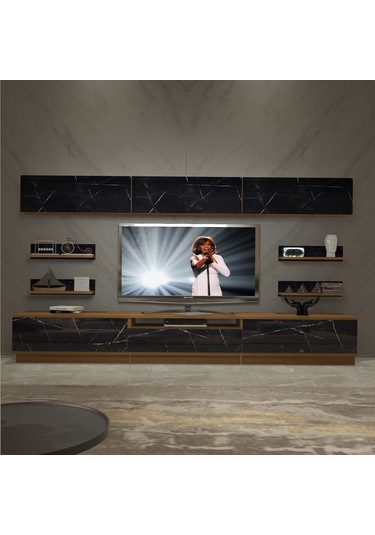 Decoraktiv Trendstyle 8ys Mdf Tv Ünitesi Tv Sehpası Ceviz - Siyah Mermer