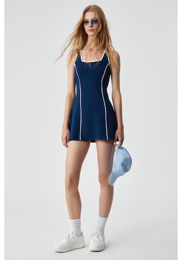 CALLIOS Kadın Regular Oyuk Yaka Kolsuz Lacivert Elbise