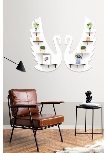 Kuğu Raf Duvar Dekoru Ahşap "8 Raflı Duvar Dekerasyonu" Mobilya