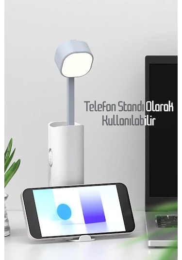 2li Set Şarjlı Masa Lambası + Kronometreli Öğrenci Saati Renk Ayarlı Ders Çalışma Okuma Lambası 975 Beyaz