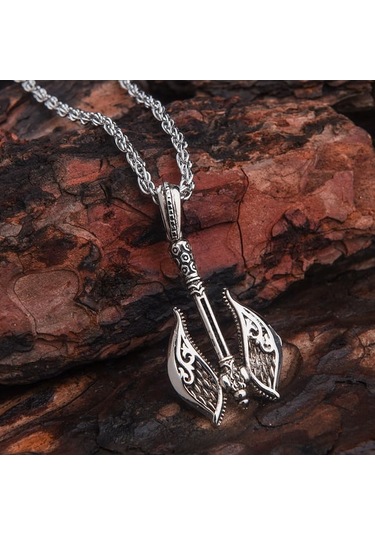 Viking Best Desenli Savaşçı Baltası Erkek Kolye Çelik İskandinav
