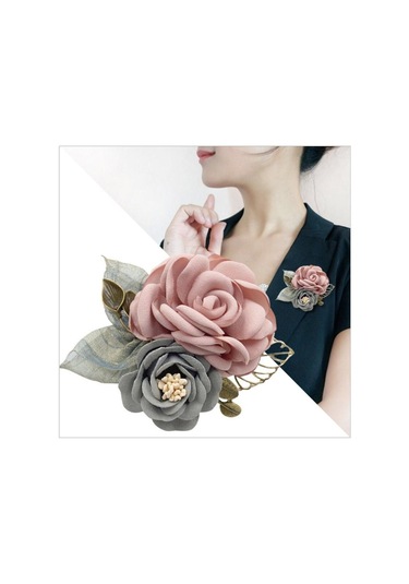 Homyl Kore Tarzı Gül Çiçek Şal Broş Pin Damat Gelin Korsaj Minyatür Kahverengi Çok Renkli
