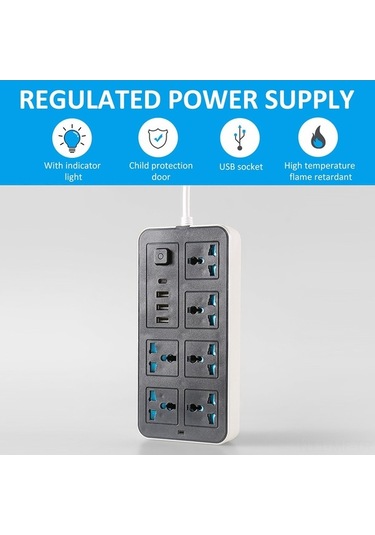 Novahub 6 Yuvalı Usb+type-c Çoklu Priz, 2m Kablo, Bağımsız Anahtarlı, Siyah+beyaz, Ab/ingiltere Fiş, 2500w Güç