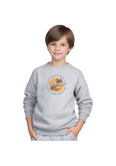 Erkek Çocuk Bisiklet Yaka Champions Baskılı Eşofman Takımı Gri